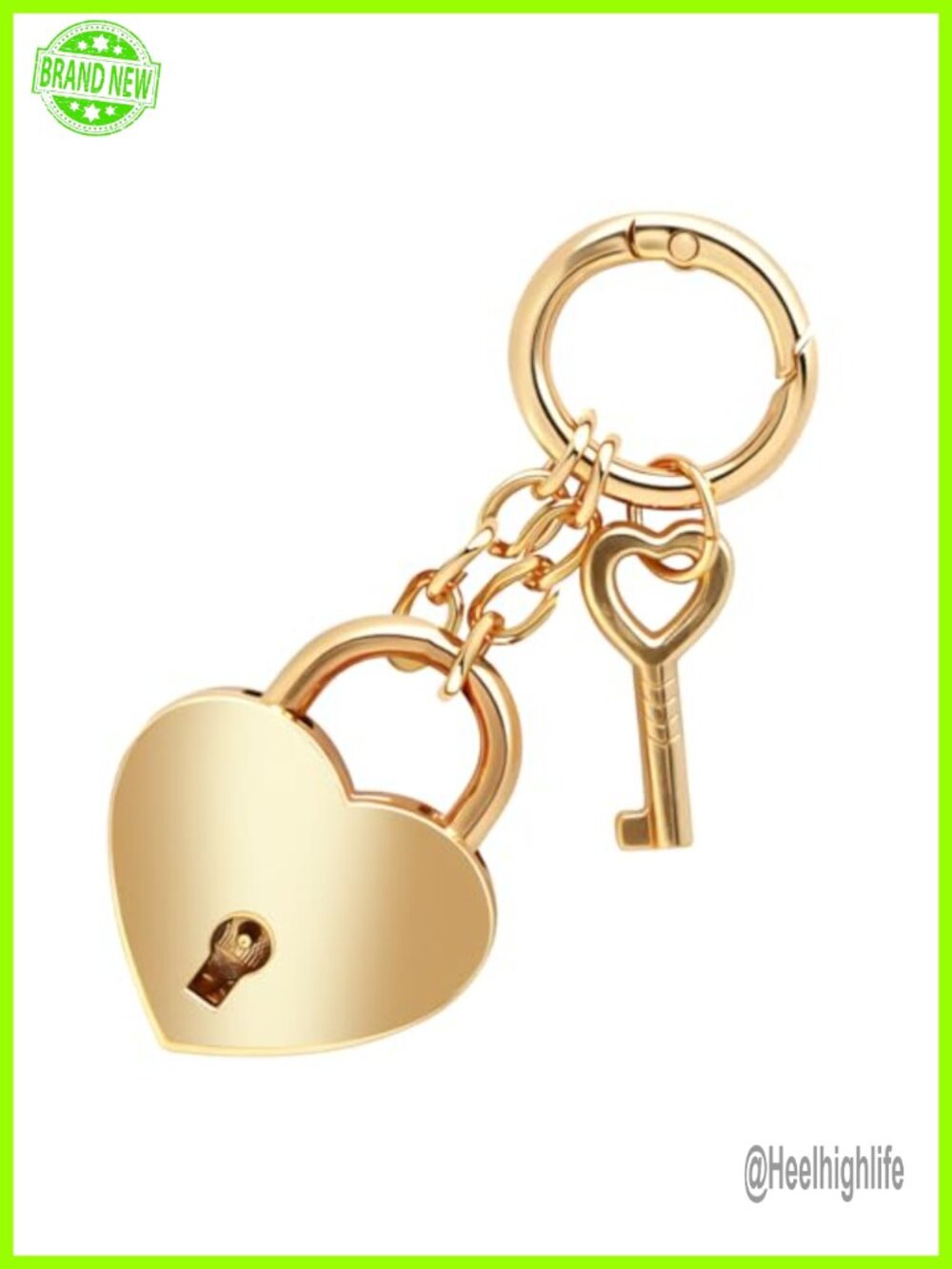 Gold Heart-Shaped Alloy Bag Charm Keychain for Handbag